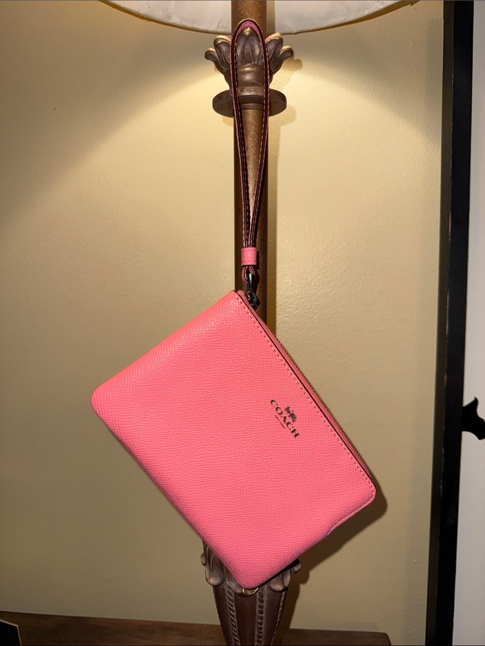 Coach Coral Pebbled Leather Wristlet Clutch